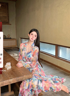 viola【流光人鱼姬】yb8k+ Zimm*手工花花 度假风荷叶边花卉长裙