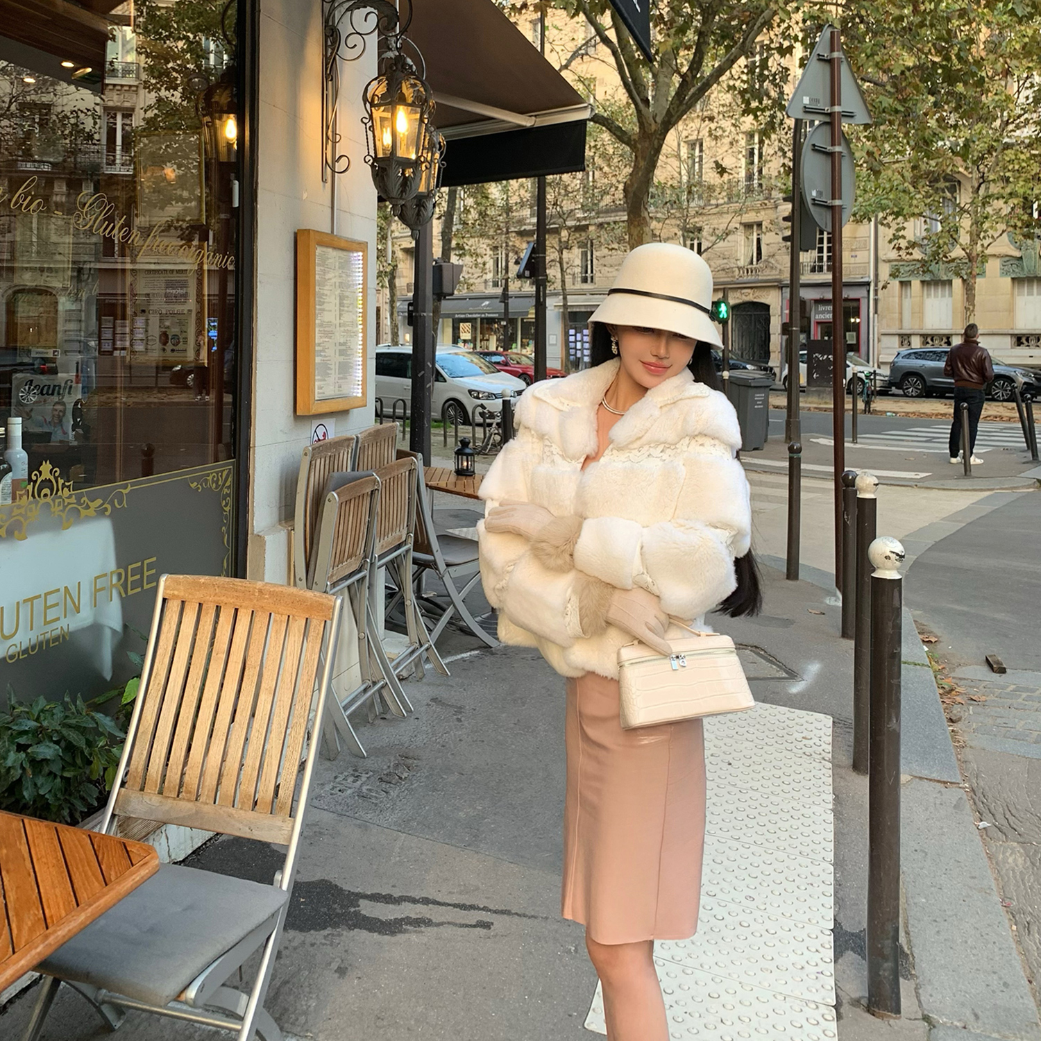 viola 【奶香椰蓉】Valen*Du家獭兔毛版本蕾丝拼接皮草外套女