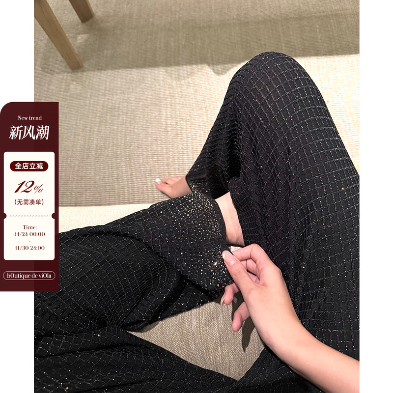 viola【星河裤】开模渐变烫钻es1w+定制yb华夫格针织垂垂裤休闲