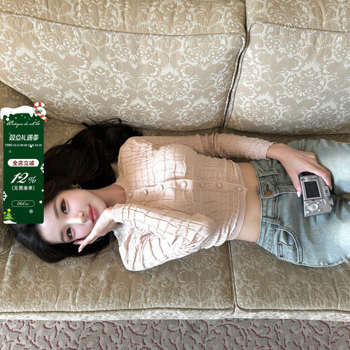 viola【明洞少女】the*laur1k+别市面100莱塞尔针织鳄鱼纹开衫