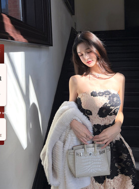 viola【港圈名媛】dol&ga中古蕾丝定染撞色手工连衣裙贵妇高级感