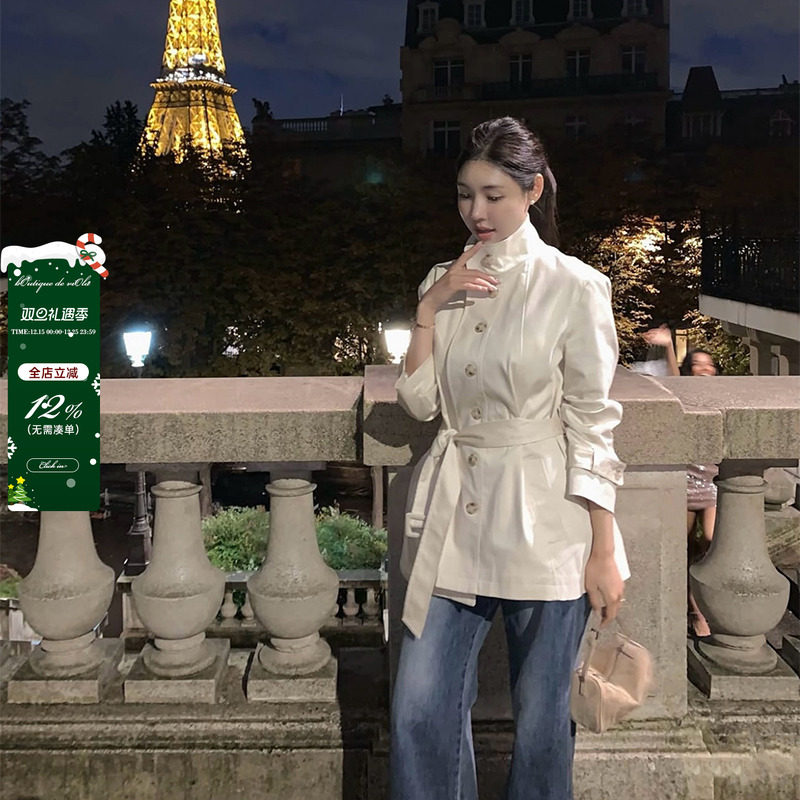 viola【韩女老钱】lap*la进口100棉yb面料高智感立领风衣