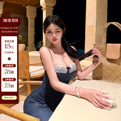 【现货】viola【命定曲线】D*G绝版中古蕾丝边纯欲性感牛仔连衣裙