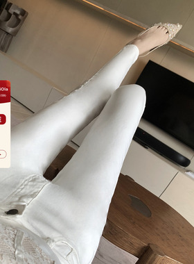 viola【小白裤神话】穿过Zui显瘦的！高腰修身韩风白色高弹牛仔裤