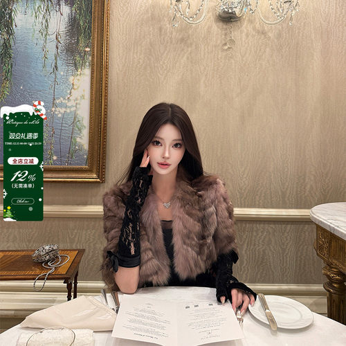 viola【千金紫貂】希腊进口紫貂！鱼骨纹工艺中袖皮草外套