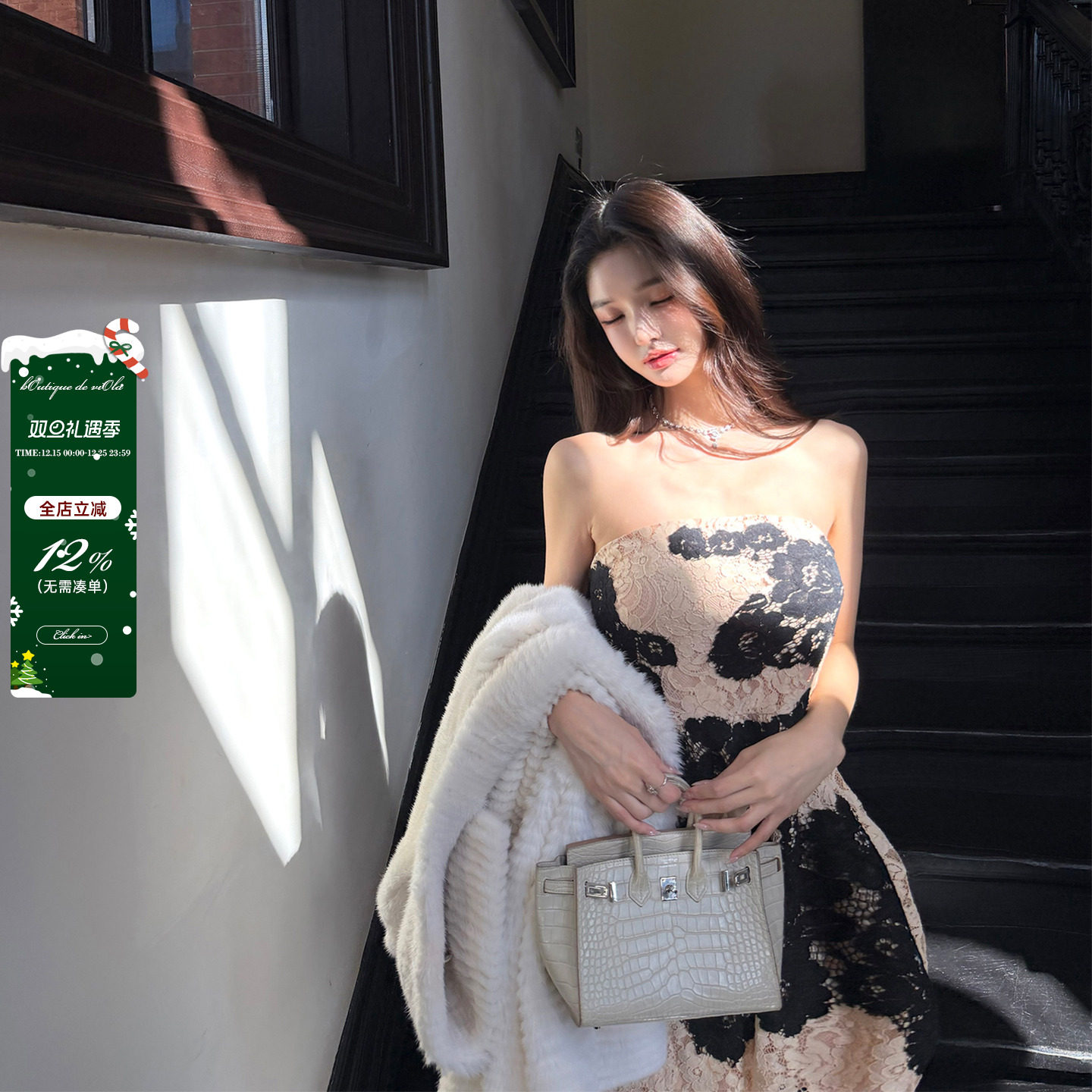 viola【港圈名媛】dol&ga中古蕾丝定染撞色手工连衣裙贵妇高级感