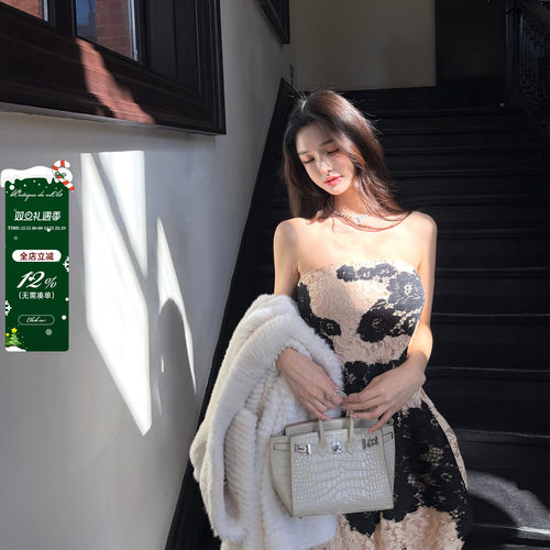 viola【港圈名媛】dol&ga中古蕾丝定染撞色手工连衣裙贵妇高级感