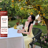 现货 viola 柠檬岛 香2w 奶fu柠檬黄蕾丝拼接刺绣花边连衣裙