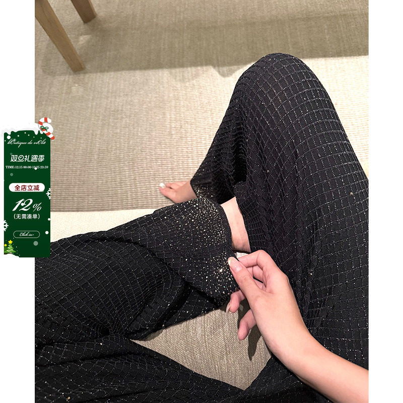 viola【星河裤】开模渐变烫钻es1w+定制yb华夫格针织垂垂裤休闲