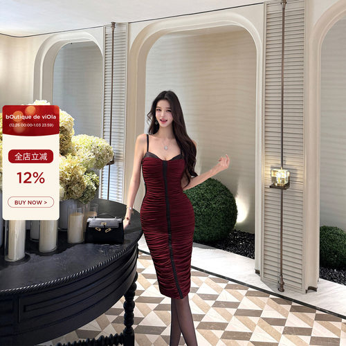 viola【天使王妃】摩洛哥王妃同款elis*fran8k勃艮第红连衣裙