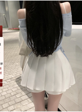 viola 【漫画腿养成记】人手囤！白色百褶裙两色性感辣妹超短裙女