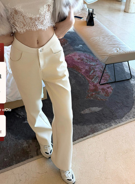 viola【封神皮裤】 好看疯了！版型无敌nb蛋白pu加绒皮裤显瘦直筒