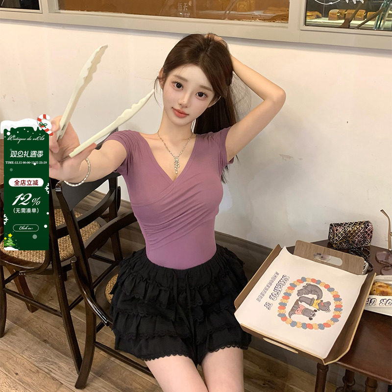 【现货】 viola【氧气T】初恋感像呼吸 纯欲性感显瘦交叉短袖t恤