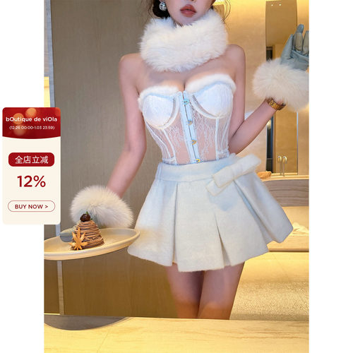 viola【雪顶少女】 mar*c2k+立体蝴蝶结20羊毛带短裙法式小心机