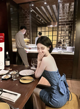 viola【High Line】纯欲辣妹鱼骨抹胸连衣裙水洗牛仔收腰显瘦裙子