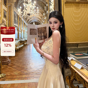 chy法式 give 复古重工刺绣钉珠蕾丝拼接连衣裙 中古白露 viola