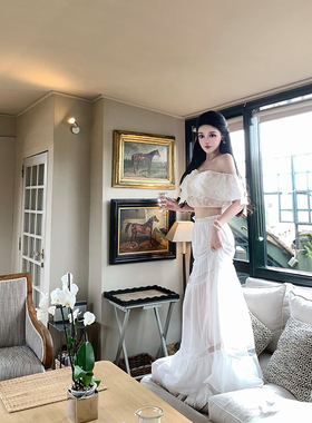 viola【白昼女主】vtg私服！白色上衣定制提花蝴蝶结半身裙套装