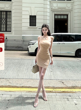 viola【雾纱流星】星河穿在肩上 私服开版烫钻斜肩连衣裙纯欲性感