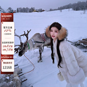 现货 口丹麦进口紫标小母貂皮草 Saga狐狸毛袖 viola 北极光奶貂