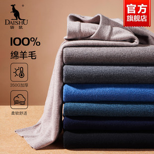 袋鼠100%纯羊毛秋冬毛衣男款爸爸装加厚保暖商务休闲针织打底上衣