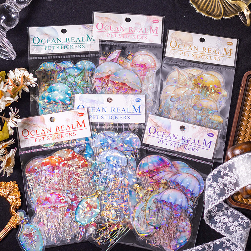 海洋之境PET镭射手账贴纸唯美水母鲸鱼盐系咕卡手帐拼贴装饰贴画,文具电教/文化用品/商务用品,贴纸/立体贴纸,淘宝优惠券,粉丝福利购,淘宝优惠卷