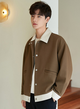 宽松翻领男士外套2024春秋季新款高级感夹克休闲潮流痞帅男装上衣