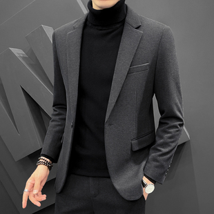 小西服套装 外套男士 韩版 修身 大衣潮 秋冬季 加厚短款 毛呢子休闲西装