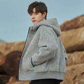 双面呢夹克男士 羊毛呢子大衣男短款 宽松24秋冬新款 高端连帽外套厚