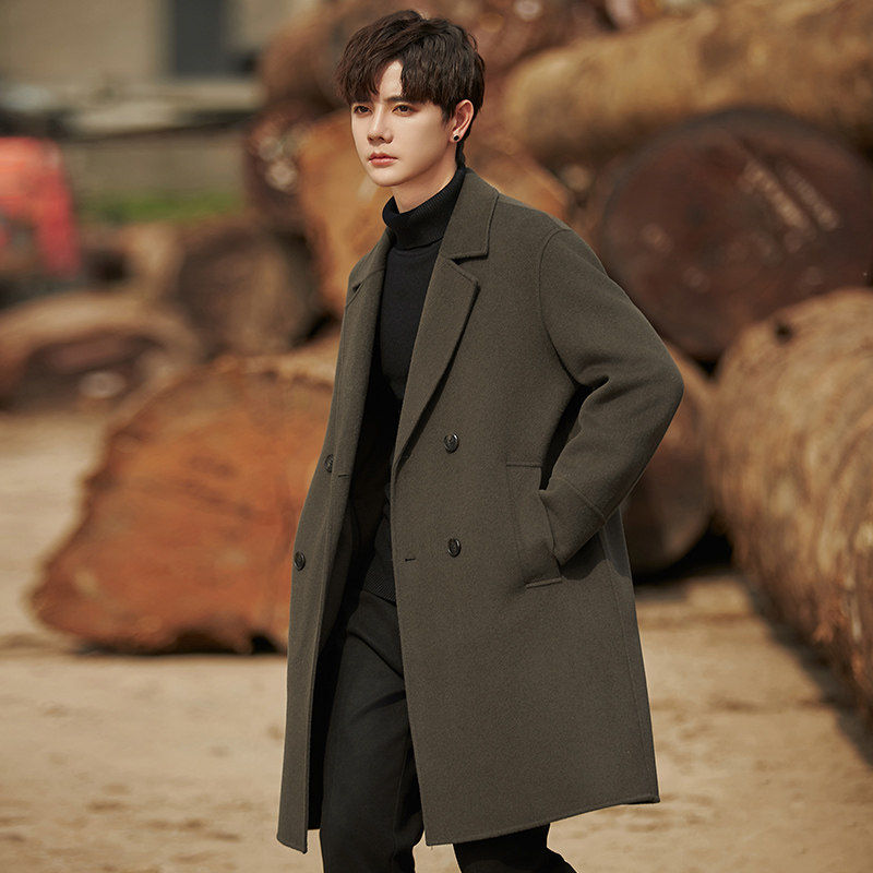 毛呢大衣男士中长款韩版羊毛呢子风衣高端双面呢外套男款秋冬加厚,男装,毛呢大衣,淘宝优惠券,粉丝福利购,淘宝优惠卷