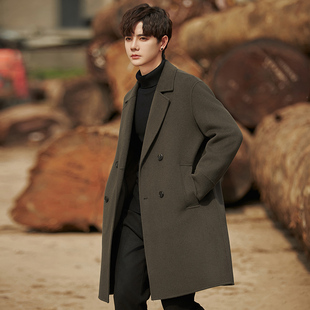 毛呢大衣男士中长款韩版羊毛呢子风衣高端双面呢外套男款秋冬加厚