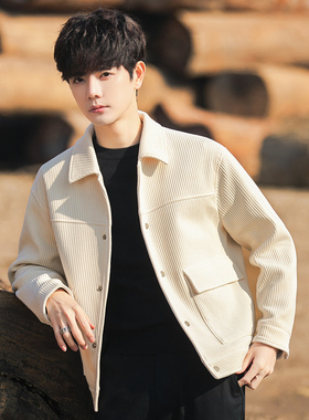 佐向斯外套男士春秋季新款灯芯绒工装夹克休闲短款高级感男装上衣