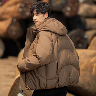 短款羽绒服男士冬季加厚2024新款潮牌青少年男装防寒连帽面包外套