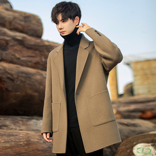 中长款羊毛呢子外套男士秋冬季新款加厚高级感休闲双面呢风衣短款