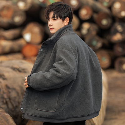 颗粒绒羽绒服男款冬季羊羔毛外套