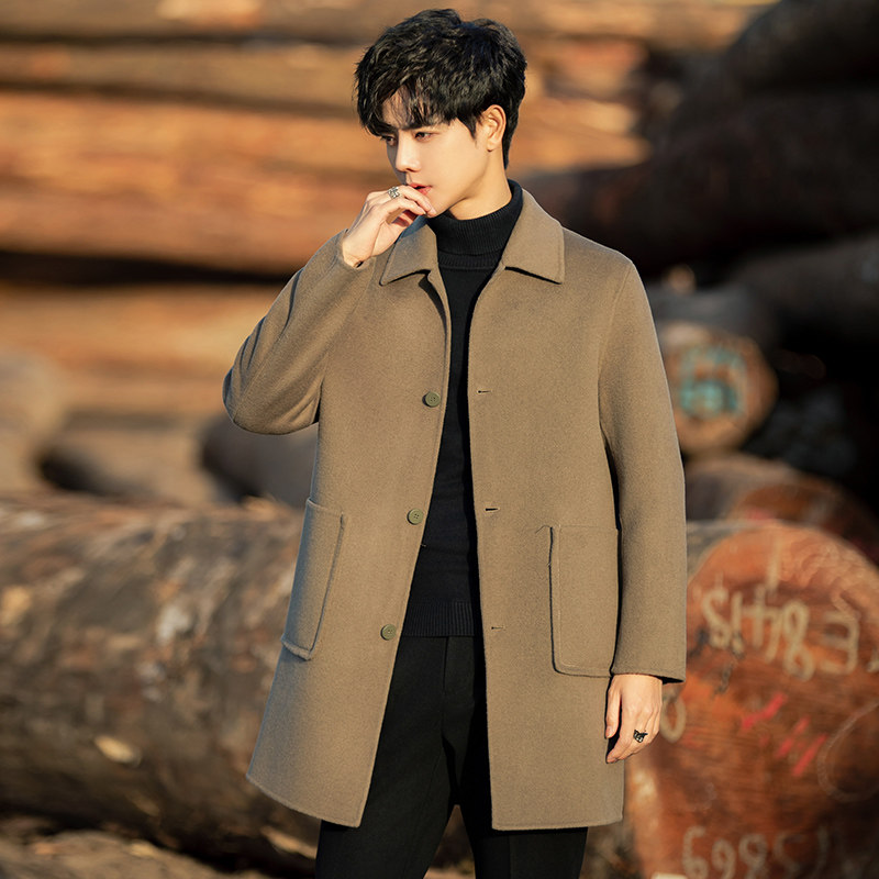 双面呢子大衣男中长款高级感韩版羊毛呢风衣冬季加厚呢子外套潮流