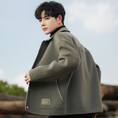 短款 2025新款 羊毛呢外套男双面羊毛大衣秋冬季 翻领休闲呢子夹克潮