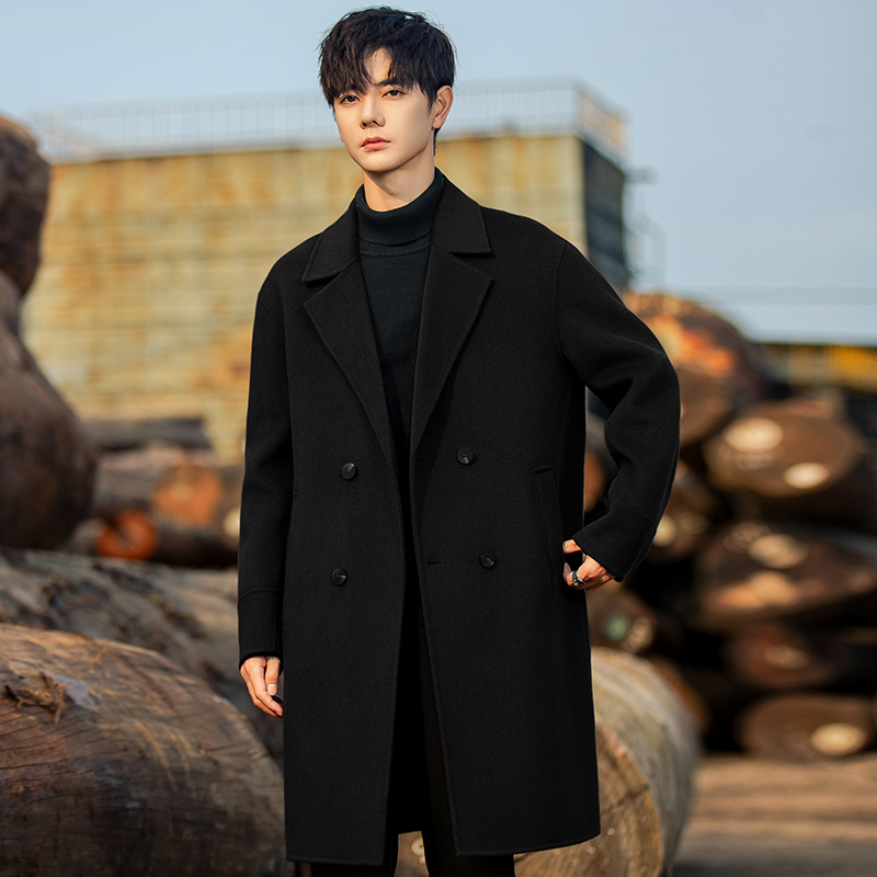 秋冬季双面羊毛呢子大衣男中长款
