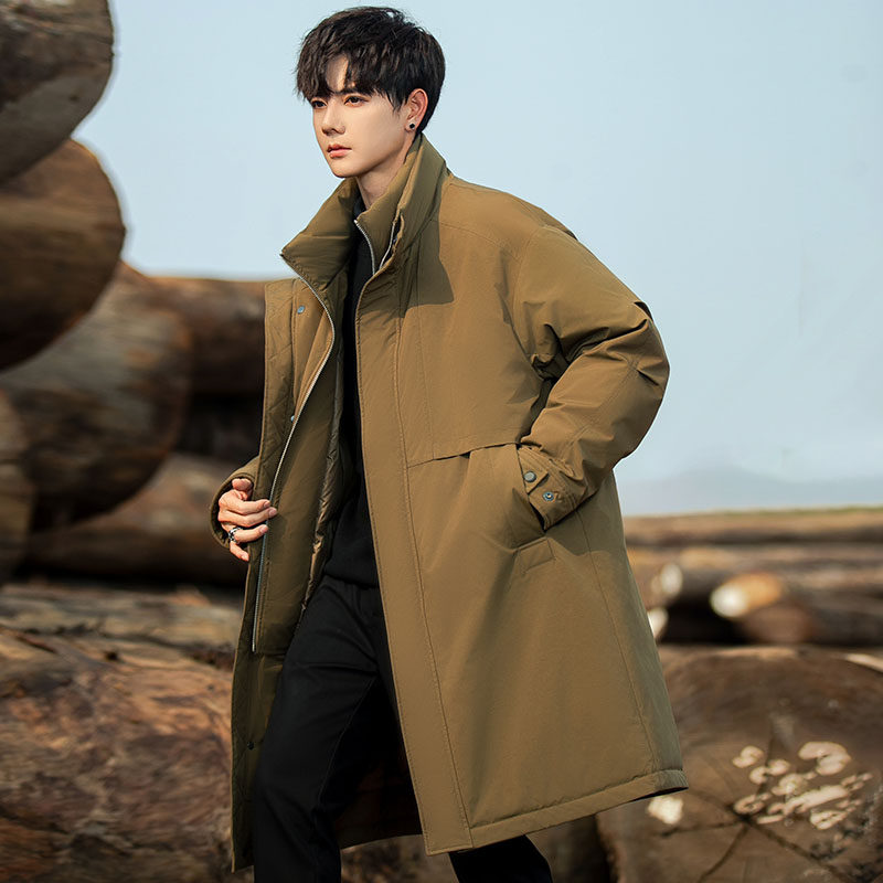 高级感连帽中长款派克羽绒服男士2025冬季新款防风加厚保暖外套潮