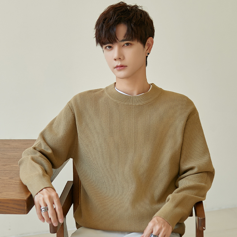 秋冬季圆领毛衣男加厚套头针织衫
