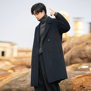 100%羊毛呢子大衣男款休闲商务宽松保暖风衣双面呢冬季中长款外套