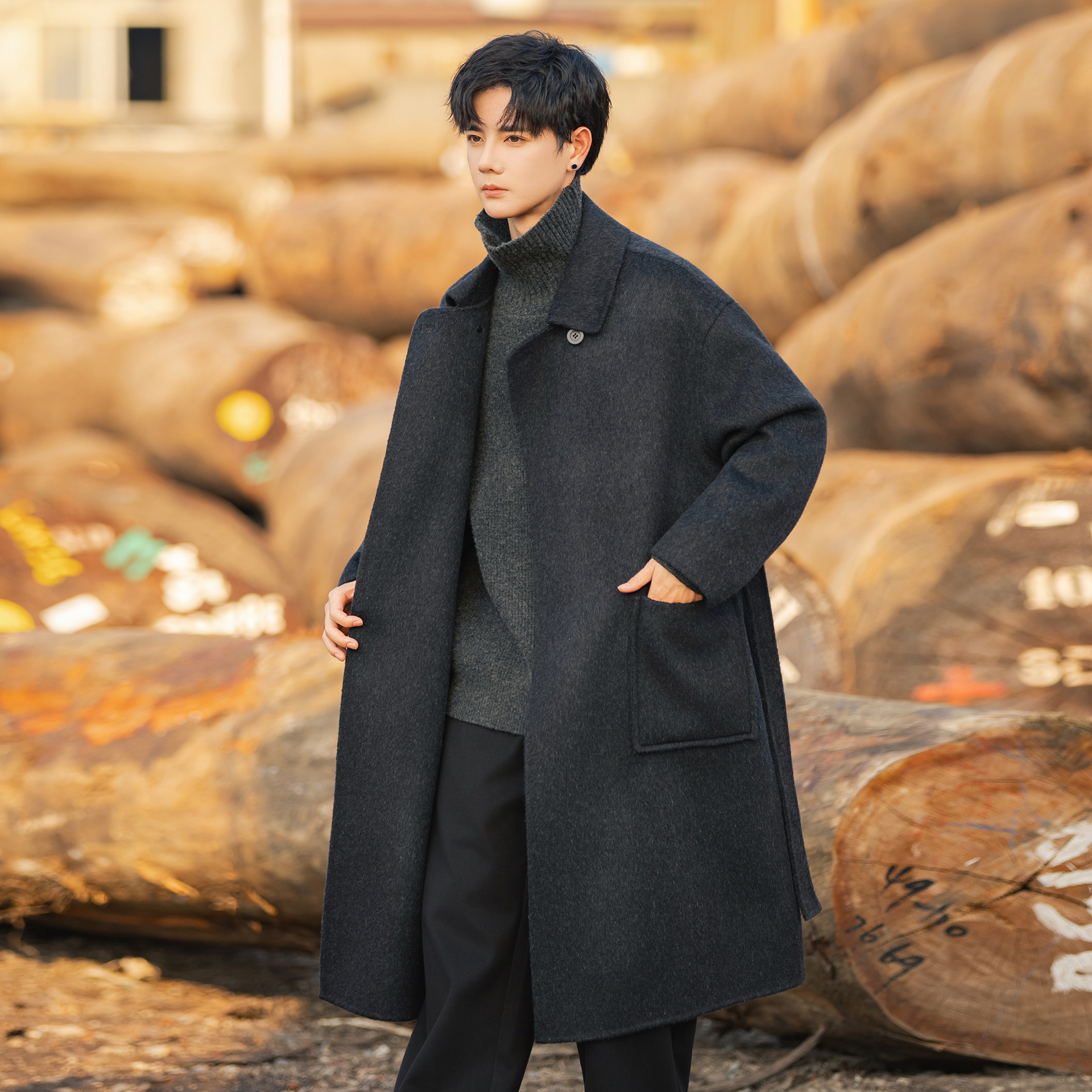 中长款百分百羊毛男士休闲大衣