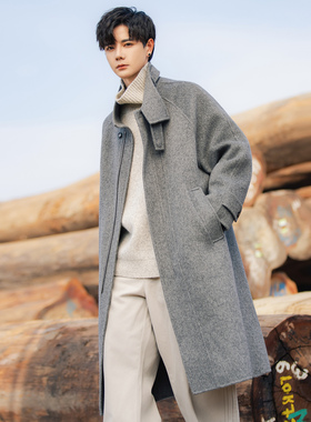 中长款毛呢灰色大衣男士2025年新款秋冬季风衣休闲宽松高级感外套