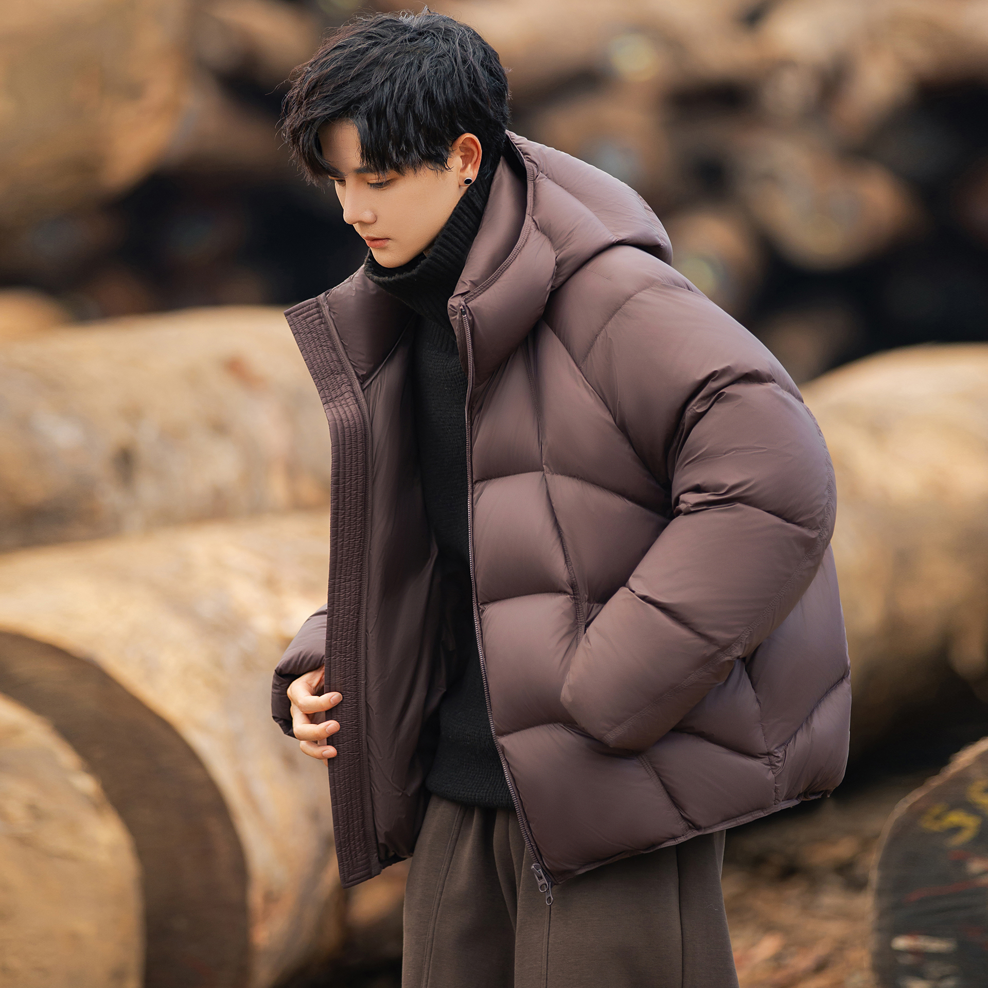 龟背泡芙羽绒服男士连帽加厚百搭