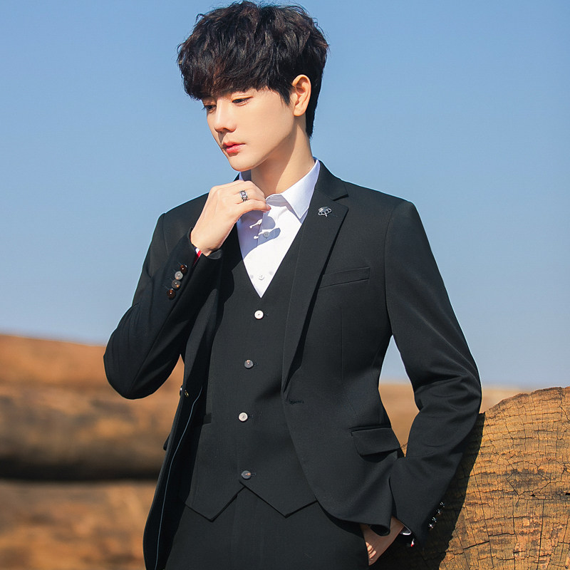 大码西服套装男士三件套商务职业正装休闲小西装外套新郎结婚礼服