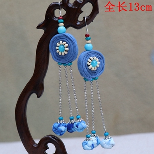 云南丽江民族风复古饰品耳坠女式装饰舞蹈手工布艺彩球耳环饰品新