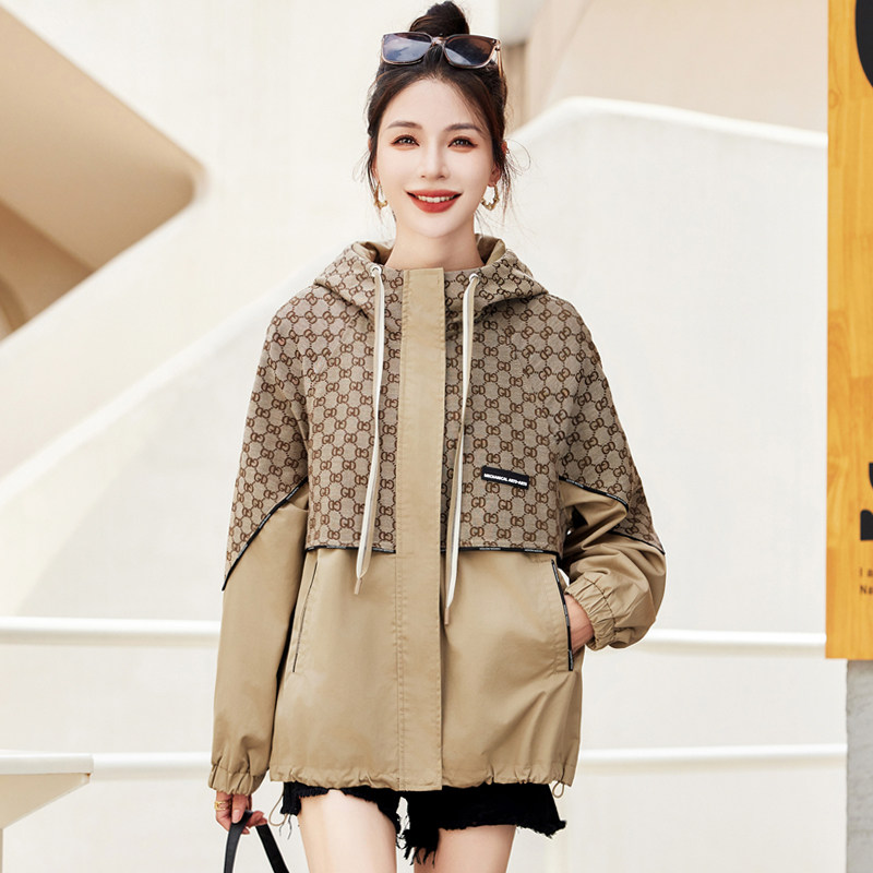 弦乐醉花名媛卡其色水洗棉时尚风衣米色连帽风衣黑色格艺休闲风衣