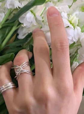 S925通体纯银coldframe同款三线绳结戒指小众冷淡风扭结肌理指环