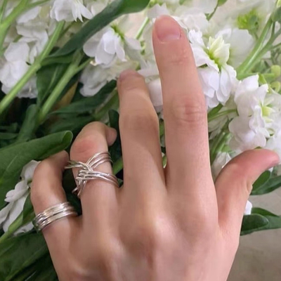 S925通体纯银coldframe同款三线绳结戒指小众冷淡风扭结肌理指环