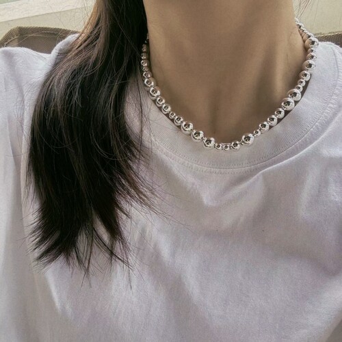 北欧极简Lie studio清冷圆球串珠项链不规则光面金属球颈链手链潮