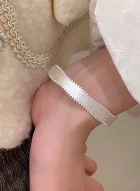 999足银韩国绸缎拉丝肌理手镯蕾丝波点宽面磨砂开口镯闺蜜礼物潮